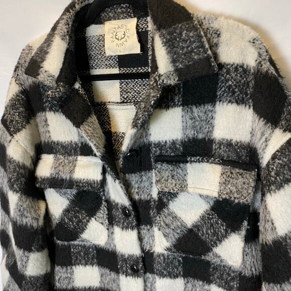 Fantastic Fawn Women’s Oversized Long Plaid Coat Shacket Size Large Checkered - Picture 4 of 13